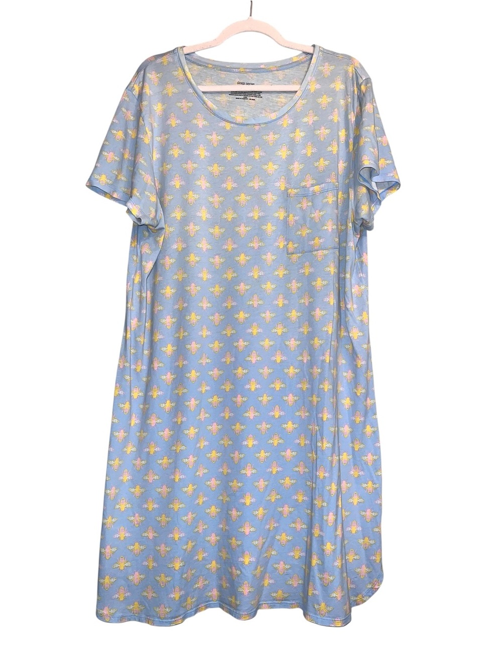 Sleep Sense Bee Print Sleep Shirt Nightgown Women’s Large Blue Lounge Dress